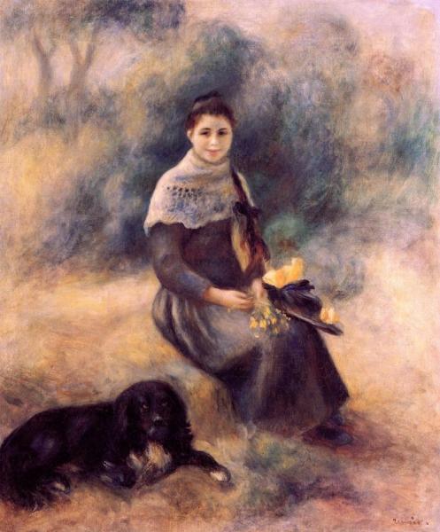 Young Girl With A Dog by Pierre Auguste Renoir