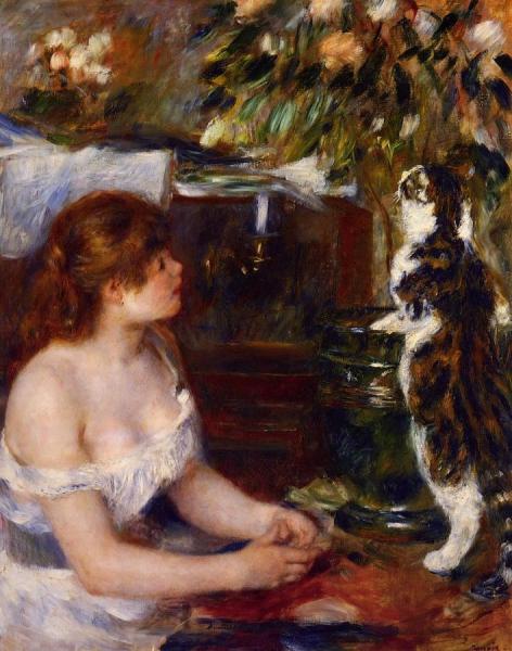 Young Girl With Cat by Pierre Auguste Renoir