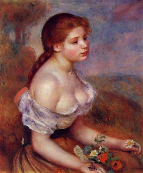 Young Girl With Daisies by Pierre Auguste Renoir Oil Painting Reproductions
