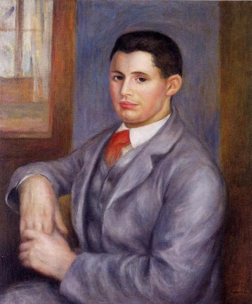 Young Man In A Red Tie, Portrait Of Eugene Renoir by Pierre Auguste Renoir
