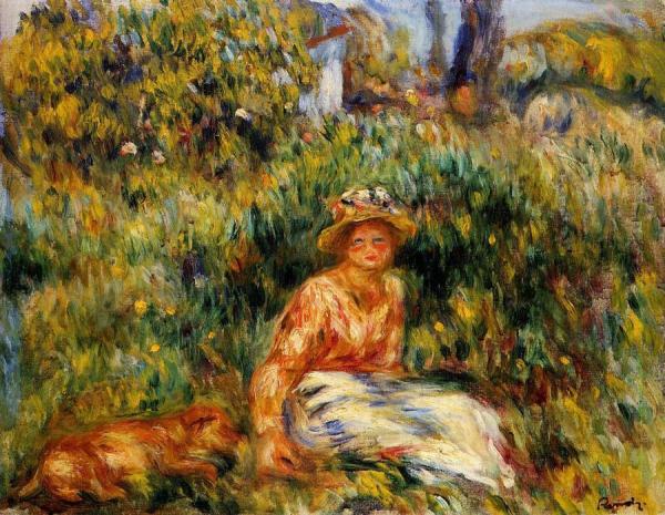 Young Woman In A Garden by Pierre Auguste Renoir
