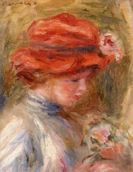 Young Woman In A Red Hat by Pierre Auguste Renoir
