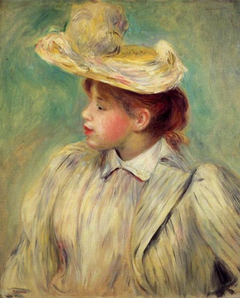 Young Woman In A Straw Hat by Pierre Auguste Renoir