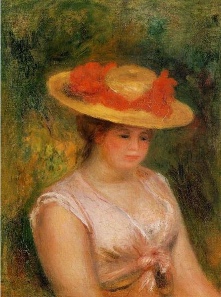 Young Woman In A Straw Hat by Pierre Auguste Renoir Oil Painting Reproductions