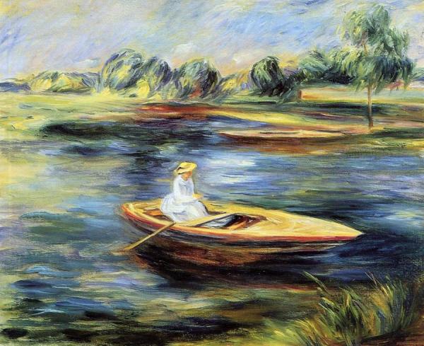Young Woman Seated In A Rowboat by Pierre Auguste Renoir