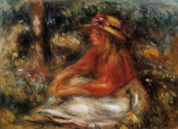 Young Woman Seated On The Grass by Pierre Auguste Renoir