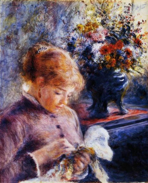 Young Woman Sewing by Pierre Auguste Renoir Oil Painting Reproductions