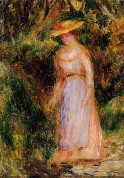 Young Woman Taking A Walk by Pierre Auguste Renoir