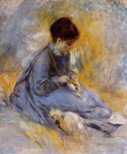 Young Woman With A Dog by Pierre Auguste Renoir