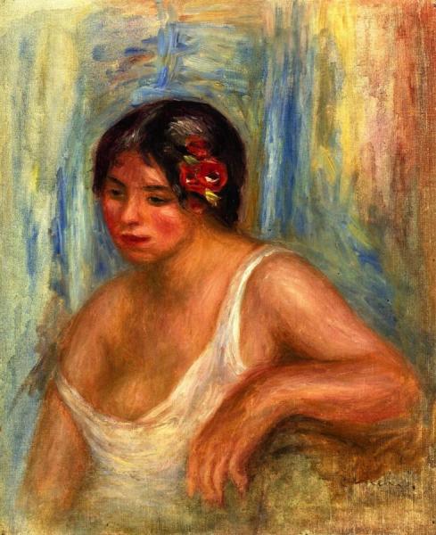 Young Woman With A Rose In Her Hair by Pierre Auguste Renoir Oil Painting Reproductions