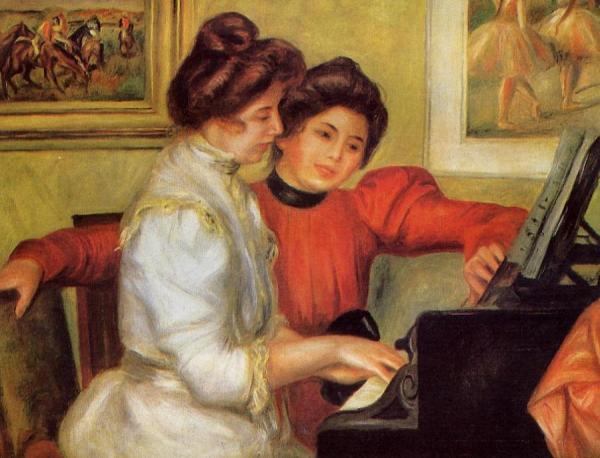 Yvonne And Christine Lerolle At The Piano by Pierre Auguste Renoir
