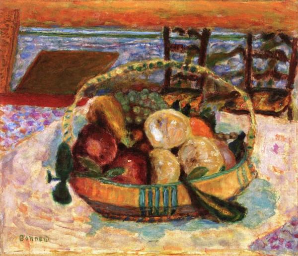 Basket Of Fruit In The Dining Room A Le Cannet by Pierre Bonnard