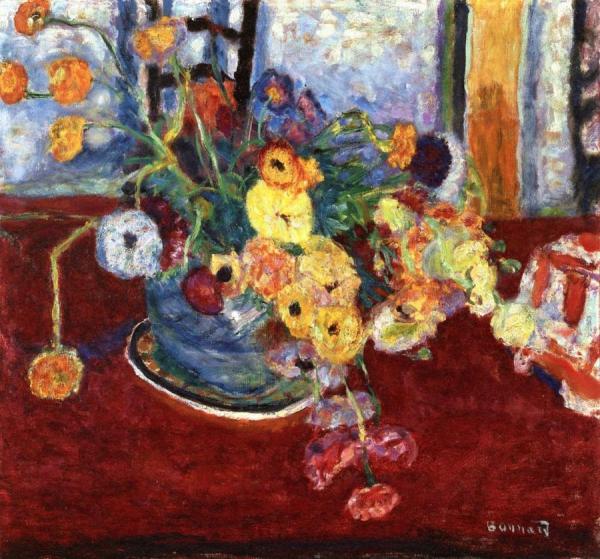 Flowers On A Red Carpet by Pierre Bonnard