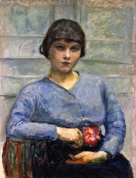 Girl In Blue, With A Rose by Pierre Bonnard