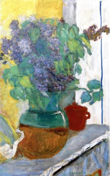 Purple Lilacs In A Green And Yellow Earthenware Vase by Pierre Bonnard