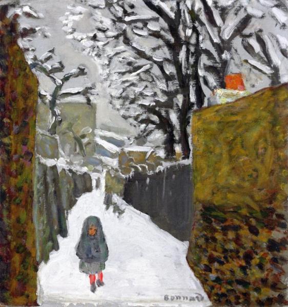 Snowy Landscape, Child In A Hood by Pierre Bonnard
