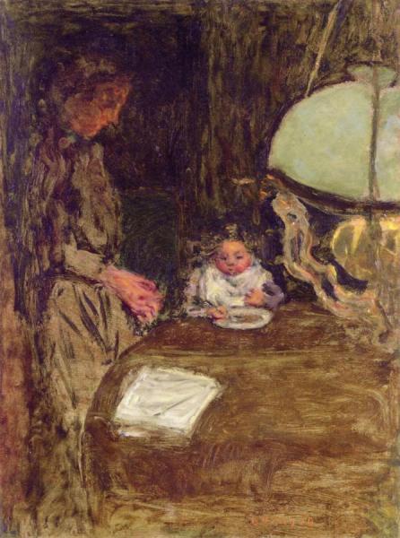 The Baby's Dinner With A Green Lamp by Pierre Bonnard