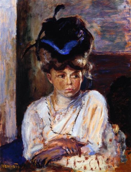 The Hat With A Blue Ribbon by Pierre Bonnard