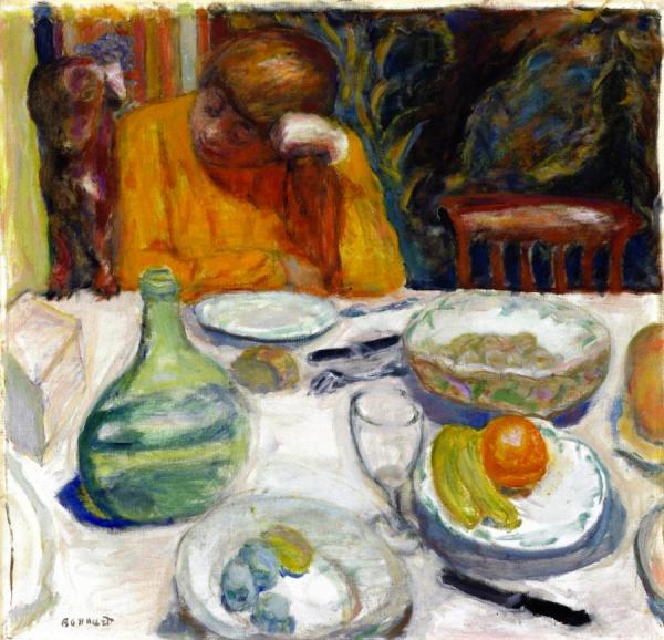 The Provençal Carafe, Marthe Bonnard And Her Dog Ubu by Pierre Bonnard