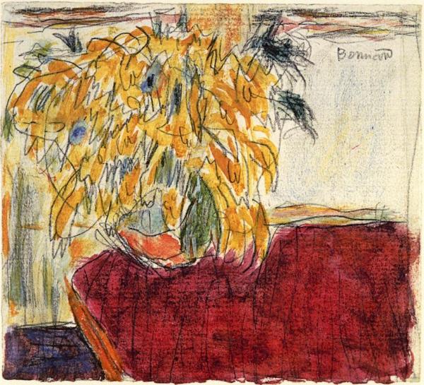 Vase Of Flowers On A Red Cloth by Pierre Bonnard