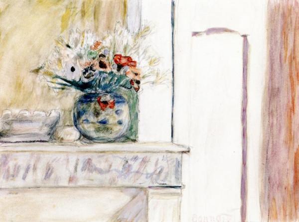 Vase Of Flowers On The Mantlepiece by Pierre Bonnard