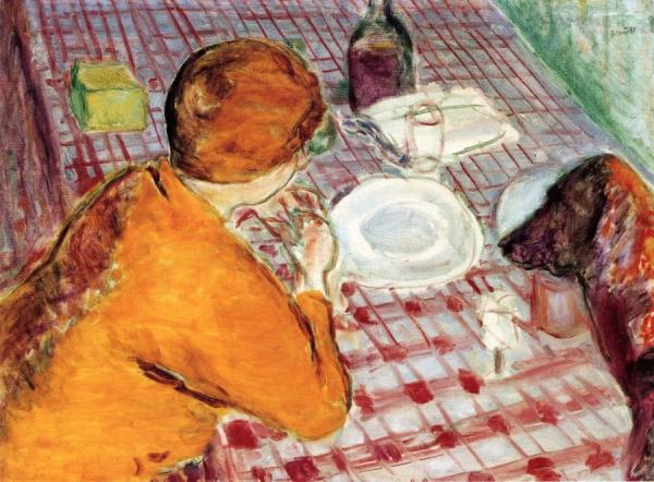 Woman In A Yellow Dress And Dog by Pierre Bonnard