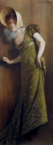Elegant Woman In A Green Dress by Pierre Carrier-belleuse