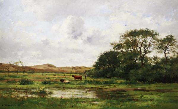Cows In A Meadow by Pierre Emmanuel Eugene Damoye