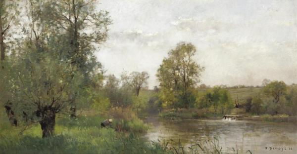 Lavandiers On The Water by Pierre Emmanuel Eugene Damoye