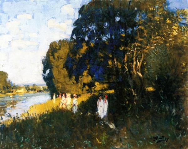 A Beautiful Sunday On The Banks Of The Seine by Pierre Eugène Montézin Oil Painting Reproductions