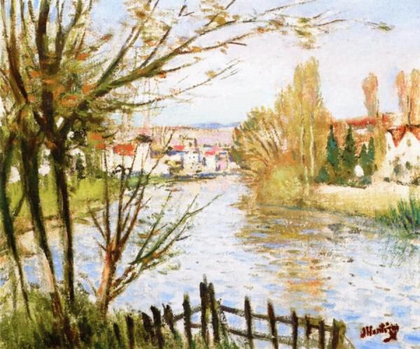 A Village By The River by Pierre Eugène Montézin