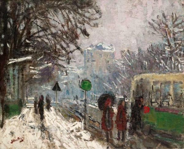 Bineau Boulevard Under The Snow by Pierre Eugène Montézin
