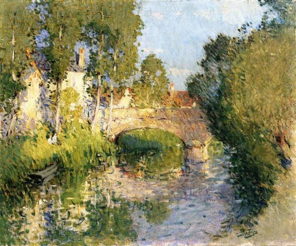 Bridge Over The River At Monthulet by Pierre Eugène Montézin