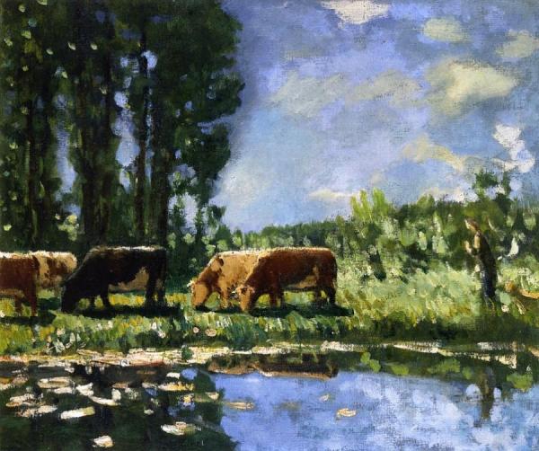 Cows On The Banks Of A Pond by Pierre Eugène Montézin Oil Painting Reproductions