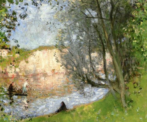 Fishermen With Little Girl On The Loing by Pierre Eugène Montézin