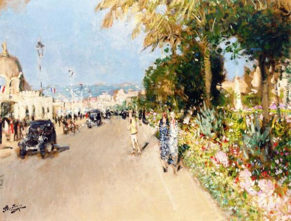 Flower Beds On The Promenade Des Anglais by Pierre Eugène Montézin