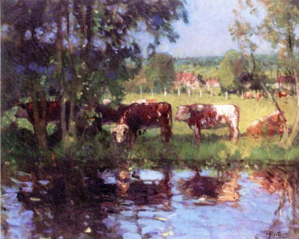 In Shadow: Animals On The Banks Of The Avre by Pierre Eugène Montézin