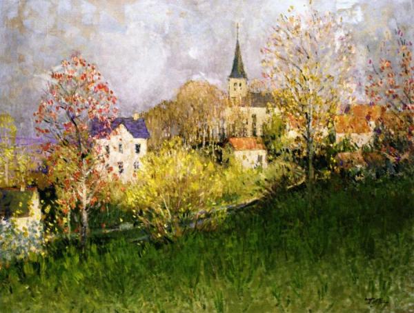 Landscape, View Of The Church by Pierre Eugène Montézin