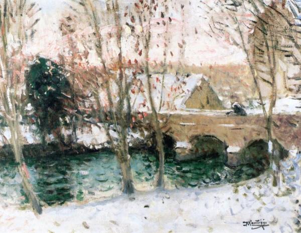 Snow On The Monthilet Bridge by Pierre Eugène Montézin