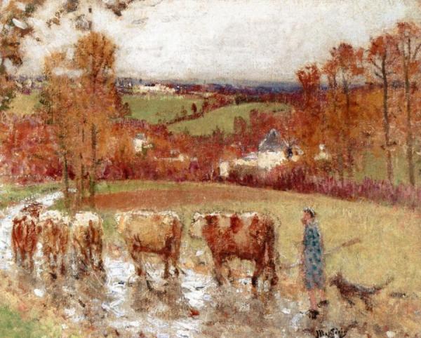 The Return Of The Herd After The Rain (creuse) by Pierre Eugène Montézin