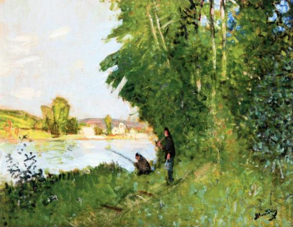 Two Fishermen In A Landscape by Pierre Eugène Montézin