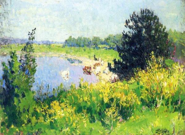 View Of A Pond by Pierre Eugène Montézin