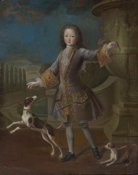 Pierre Gobert Portrait Of Louis Xv With Two Dogs