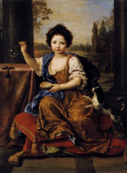 Girl Blowing Soap Bubbles by Pierre Mignard