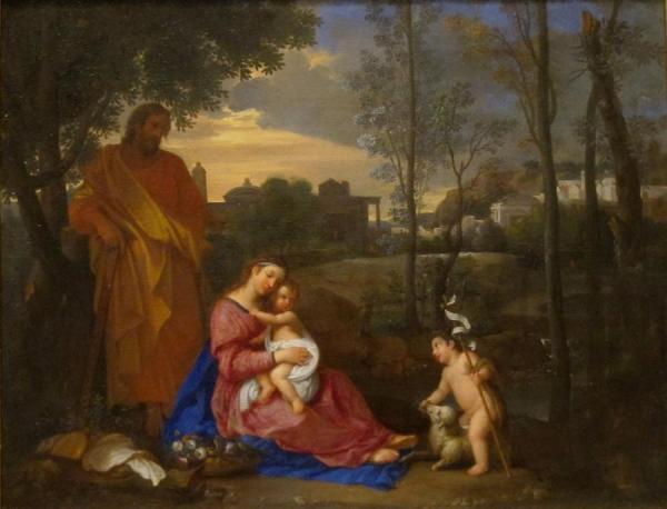 The Holy Family With Saint John The Baptist In A Classical Landscape by Pierre Mignard