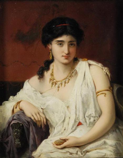 Portrait Of A Young Woman In White by Pierre Olivier Joseph Coomans