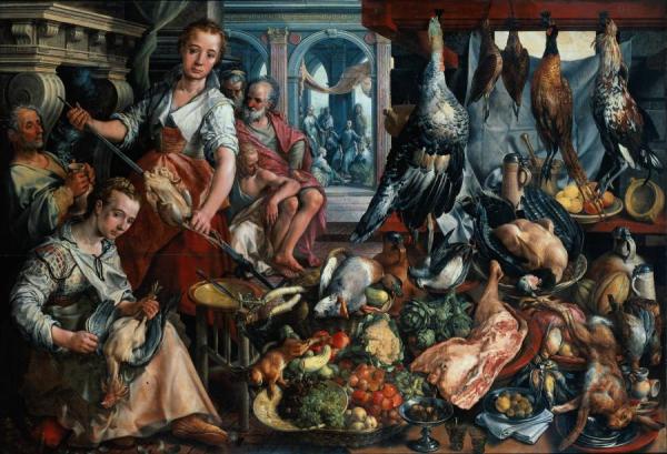 A Kitchen View Of The House Of Mary And Martha by Pieter Aertsen