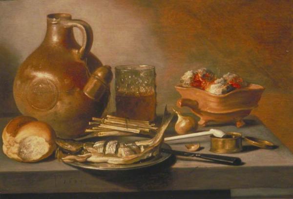 Still Life With Jug, Herring And Smoking Requisites by Pieter Claesz Oil Painting Reproductions