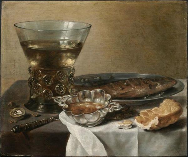 Still Life With Silver Brandy Bowl, Wine Glass, Herring And Bread by Pieter Claesz Oil Painting Reproductions