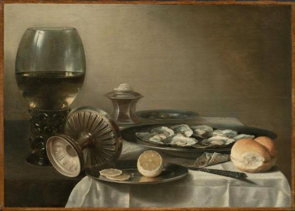 Still Life With Wine Goblet And Oysters by Pieter Claesz